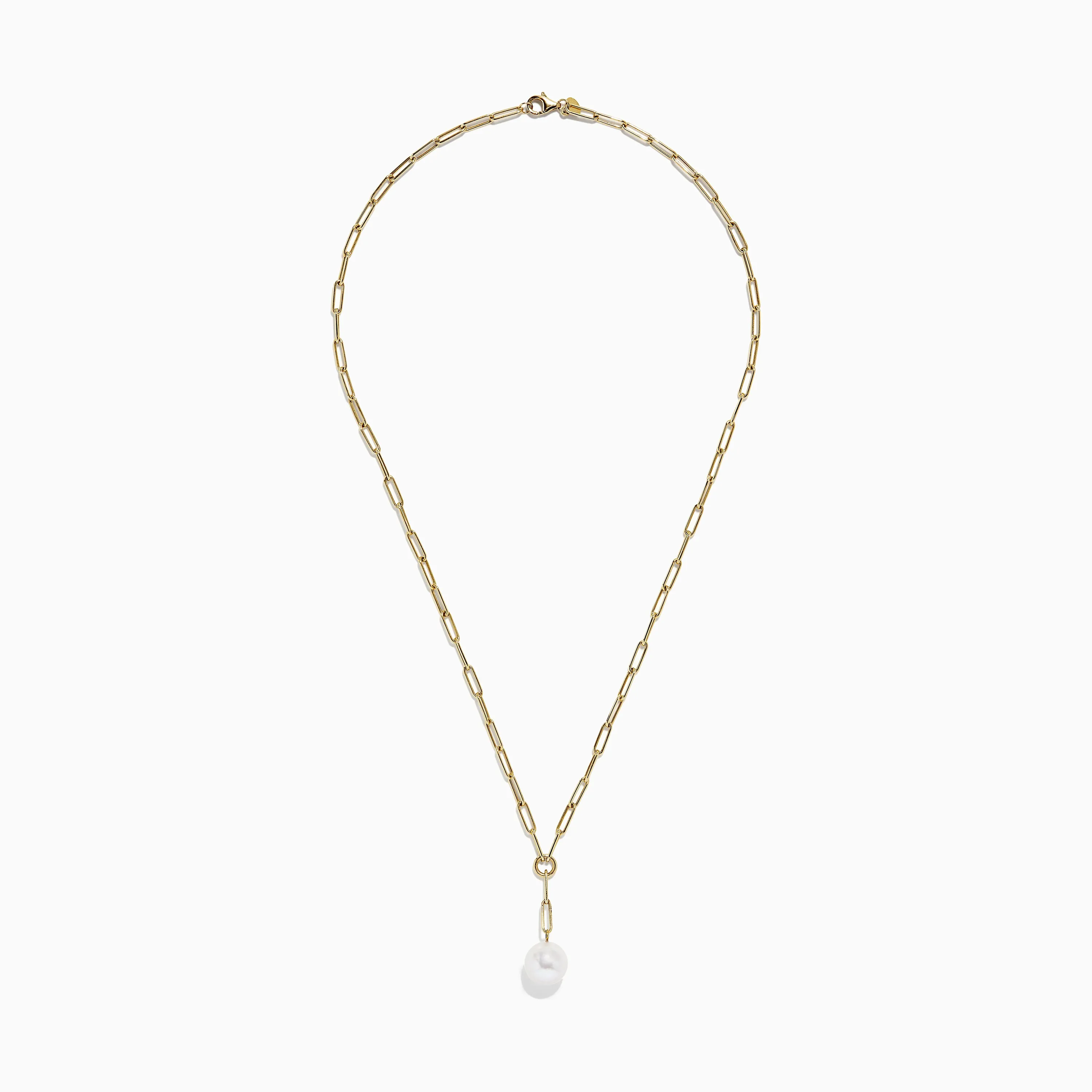 14K Gold Cultured Fresh Water Pearl Paperclip Chain Necklace