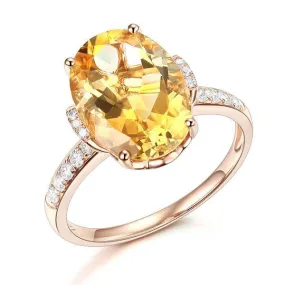 14K Rose Gold 5.2 Ct Citrine 0.22 Ct Natural Diamond MKR7082