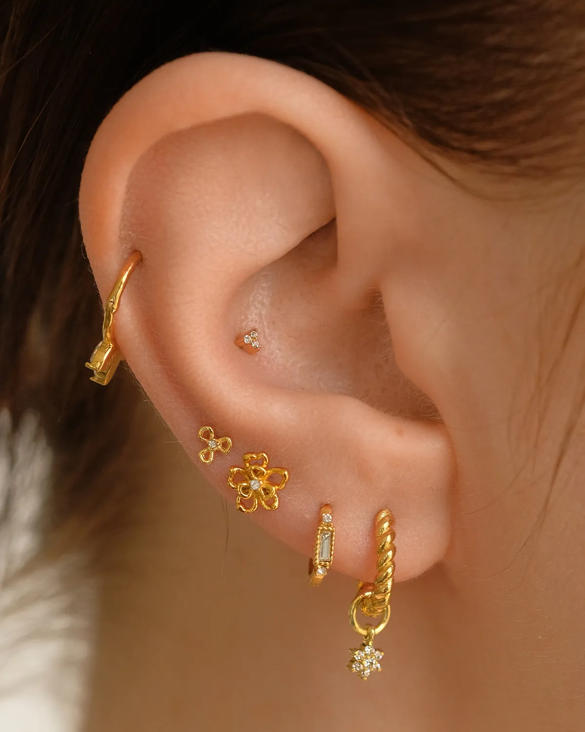 14K Solid Gold Fleur Petite Stud