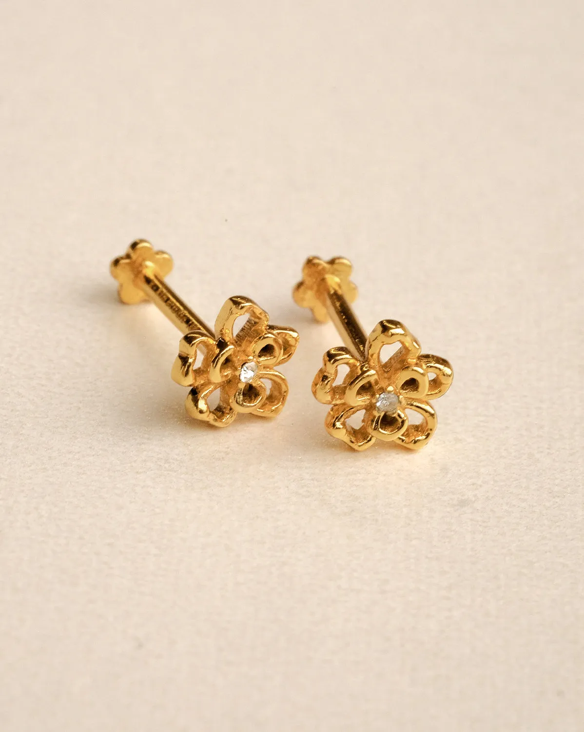 14K Solid Gold Fleur Petite Stud