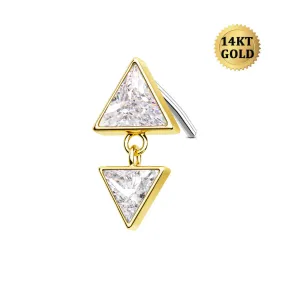 14K Solid Gold Up-Down Symmetrical Clear CZ Triangle Top Helix Earring Stud