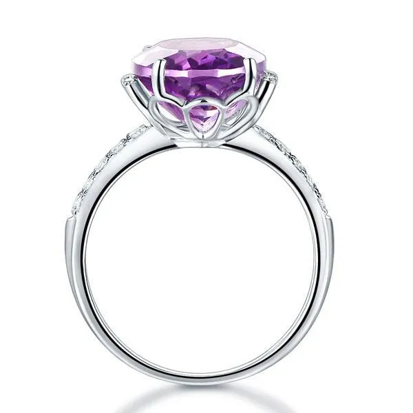 14K White Gold 5.75 Ct Oval Purple Amethyst 0.22 Ct Natural Diamond MKR7081