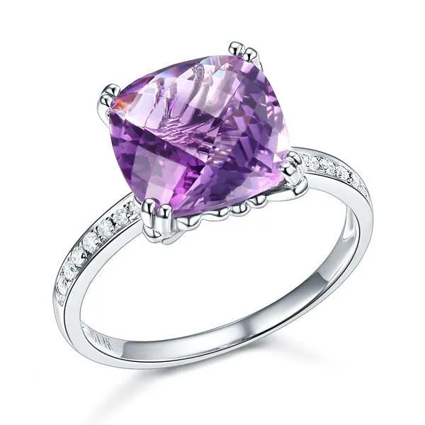 14K White Gold Cushion cut Amethyst Diamond MKR7084