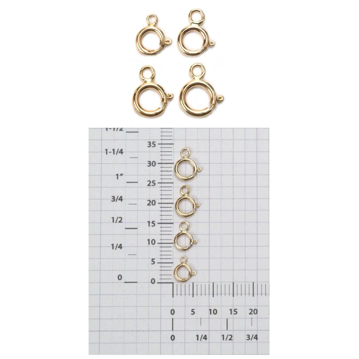 14K Yellow Flat Ring Open Top Spring Rings 4mm to 6mm