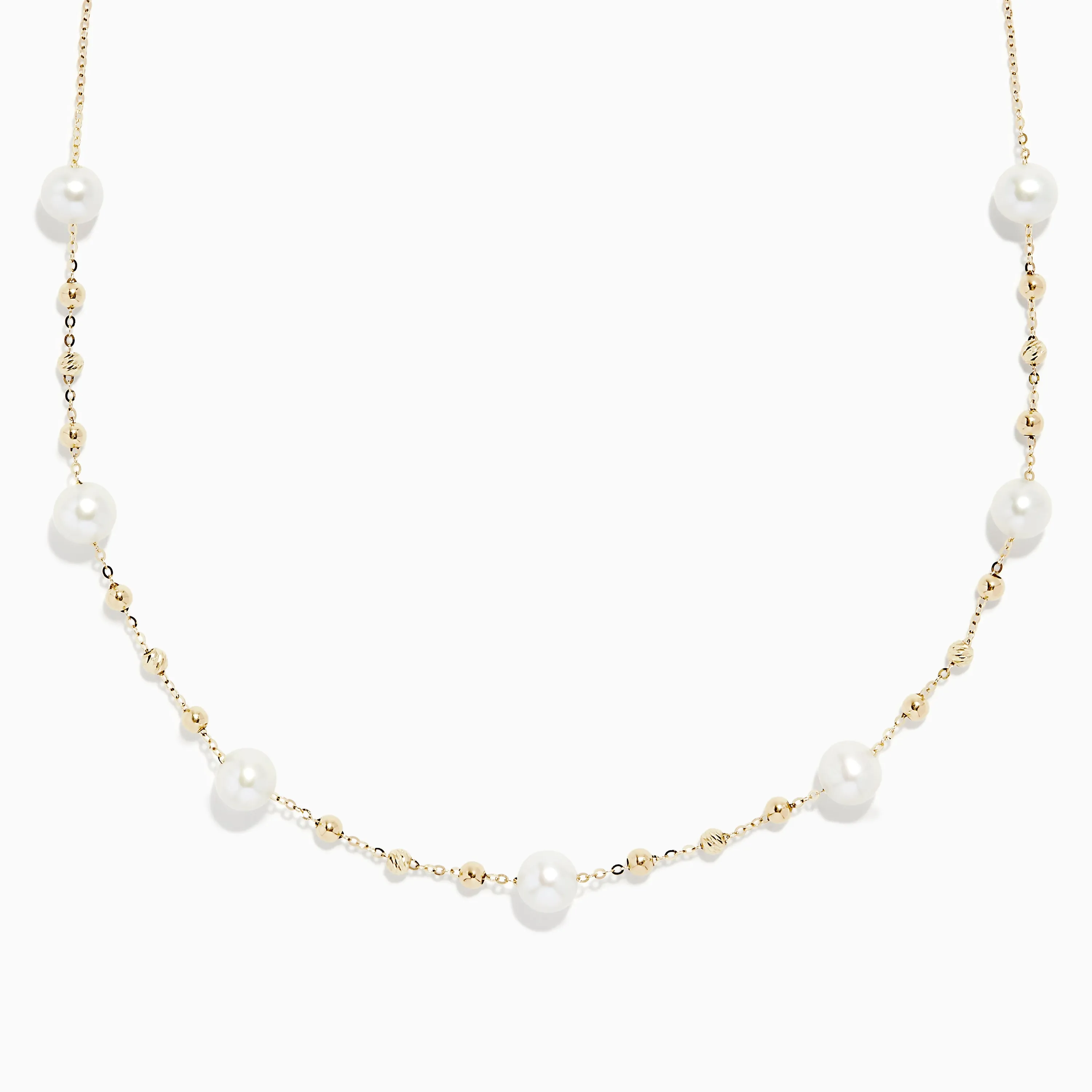 14K Yellow Gold 16" Pearl Station Necklace