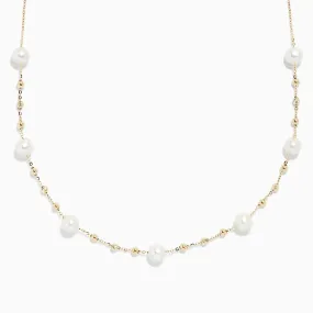 14K Yellow Gold 16" Pearl Station Necklace