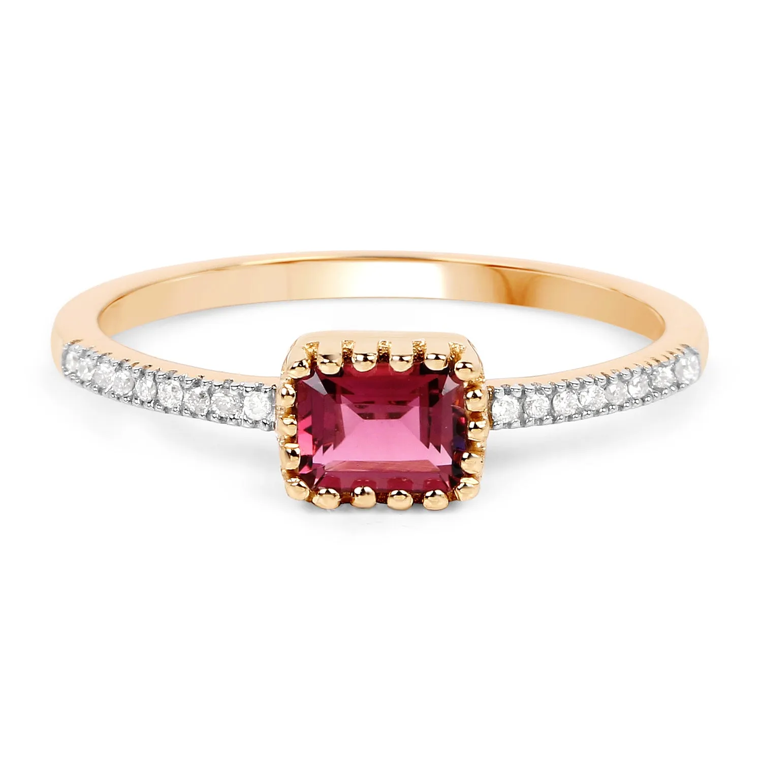 14K Yellow Gold Pink Tourmaline and Diamond Ring