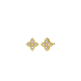 18K YELLOW/WHITE GOLD PRINCESS FLOWER SMALL DIAMOND STUD EARRINGS