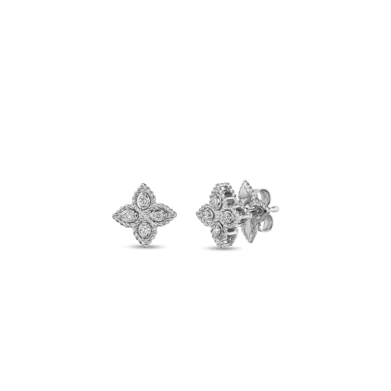 18K YELLOW/WHITE GOLD PRINCESS FLOWER SMALL DIAMOND STUD EARRINGS