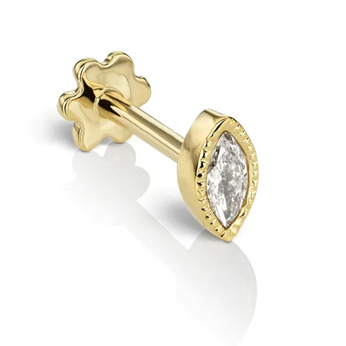 4mm Scalloped Marquise Diamond Threaded Stud by Maria Tash in 14K Yellow Gold. Flat Stud.