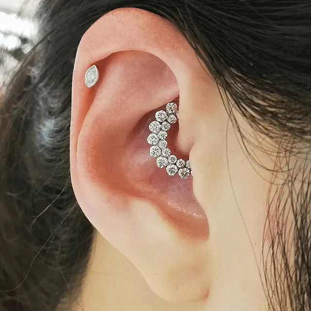 4mm Scalloped Marquise Diamond Threaded Stud by Maria Tash in 14K Yellow Gold. Flat Stud.