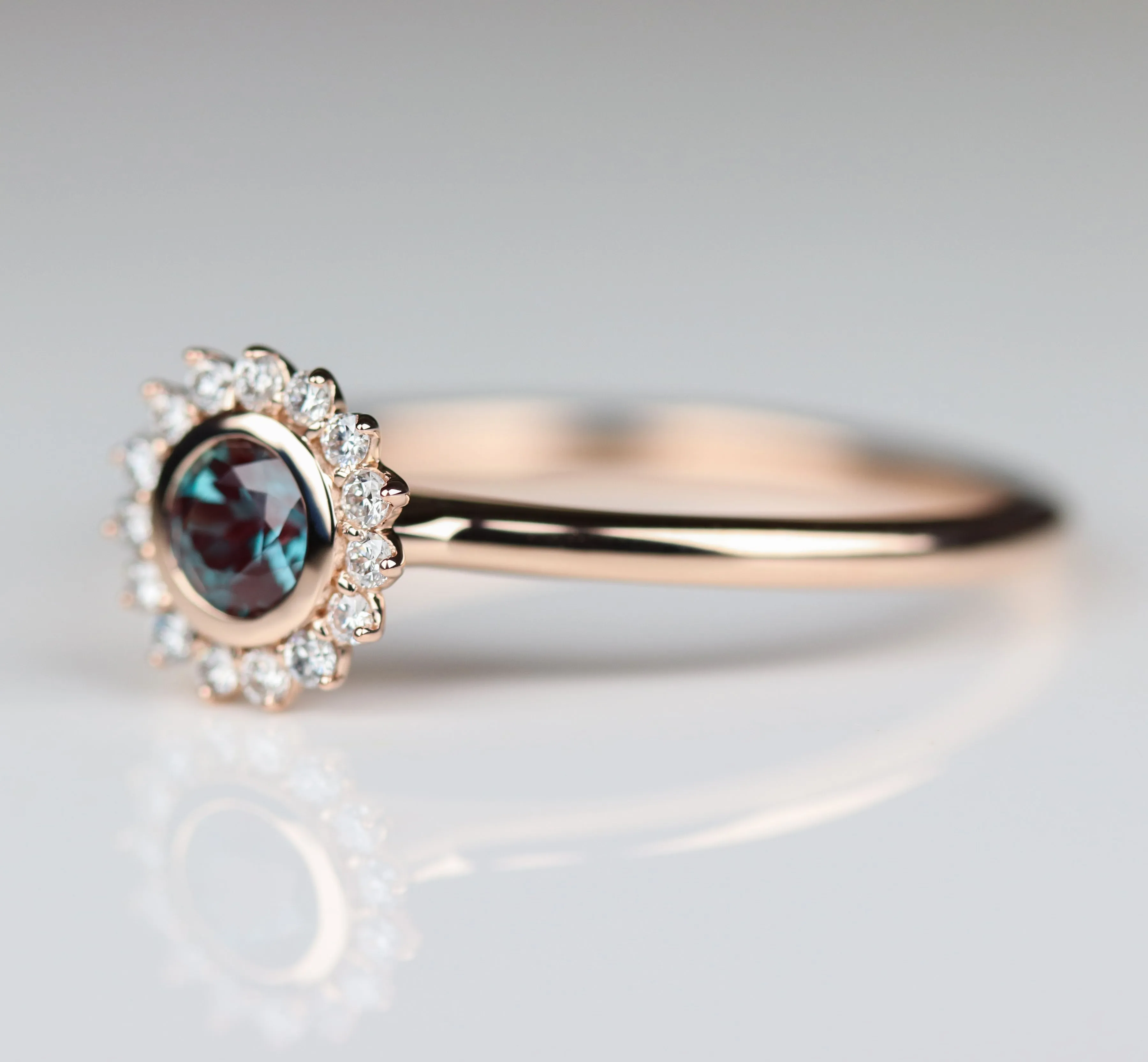 4mm Snowflake Halo Solitaire Engagement Ring with Lab-grown Alexandrite