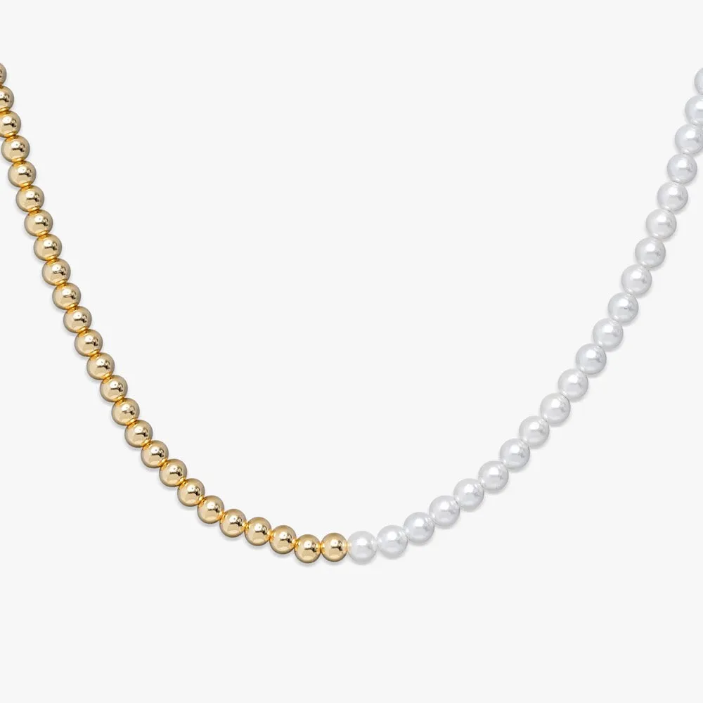 6MM Half Yellow Gold Pearl Necklace