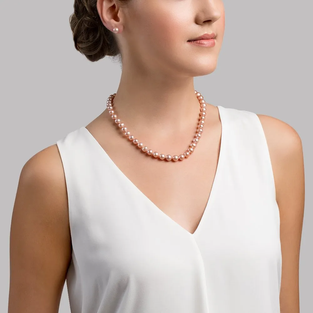 8.0-8.5mm Pink Freshwater Pearl Necklace & Earrings