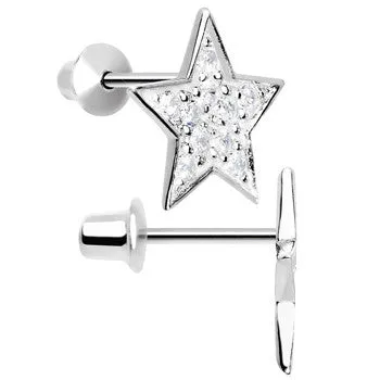 .925 Sterling Silver Clear CZ Star Youth Screwback Earrings