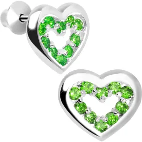 .925 Sterling Silver May CZ Open Heart Youth Screwback Earrings