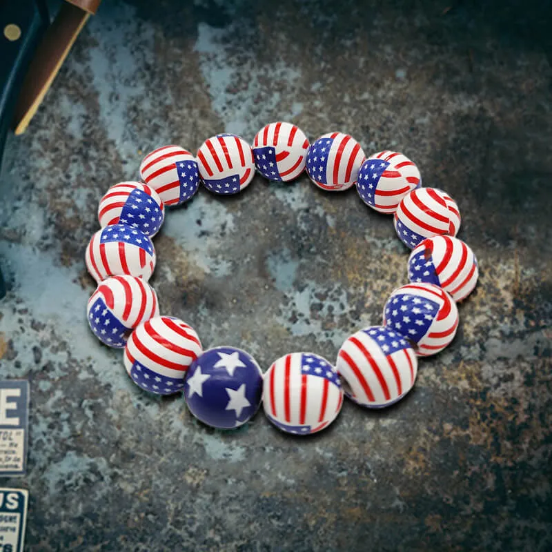 American Flag Wood Beaded Bracelet