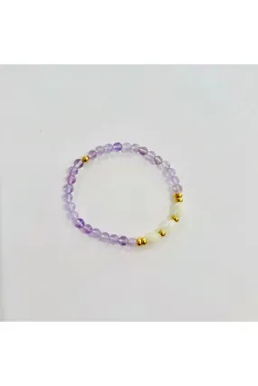 Amethyst with Mother of Pearl Rice Beads 5mm Beaded Bracelet