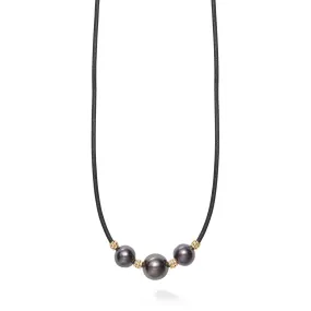 Anthem 18K Gold Triple Tahitian Black Pearl Necklace