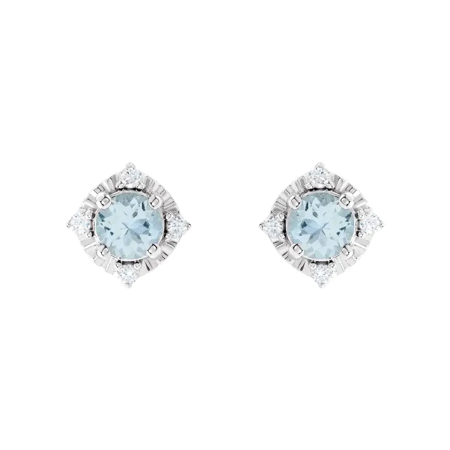 Aquamarine Earrings with Diamonds