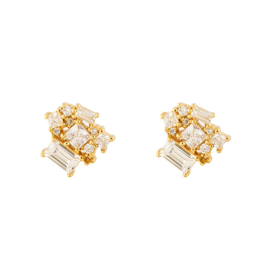 Aurora Pave Gold Stud Earrings