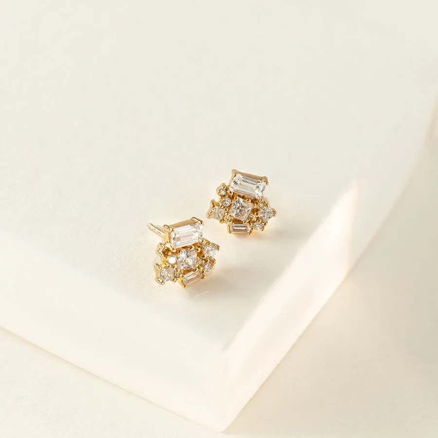 Aurora Pave Gold Stud Earrings