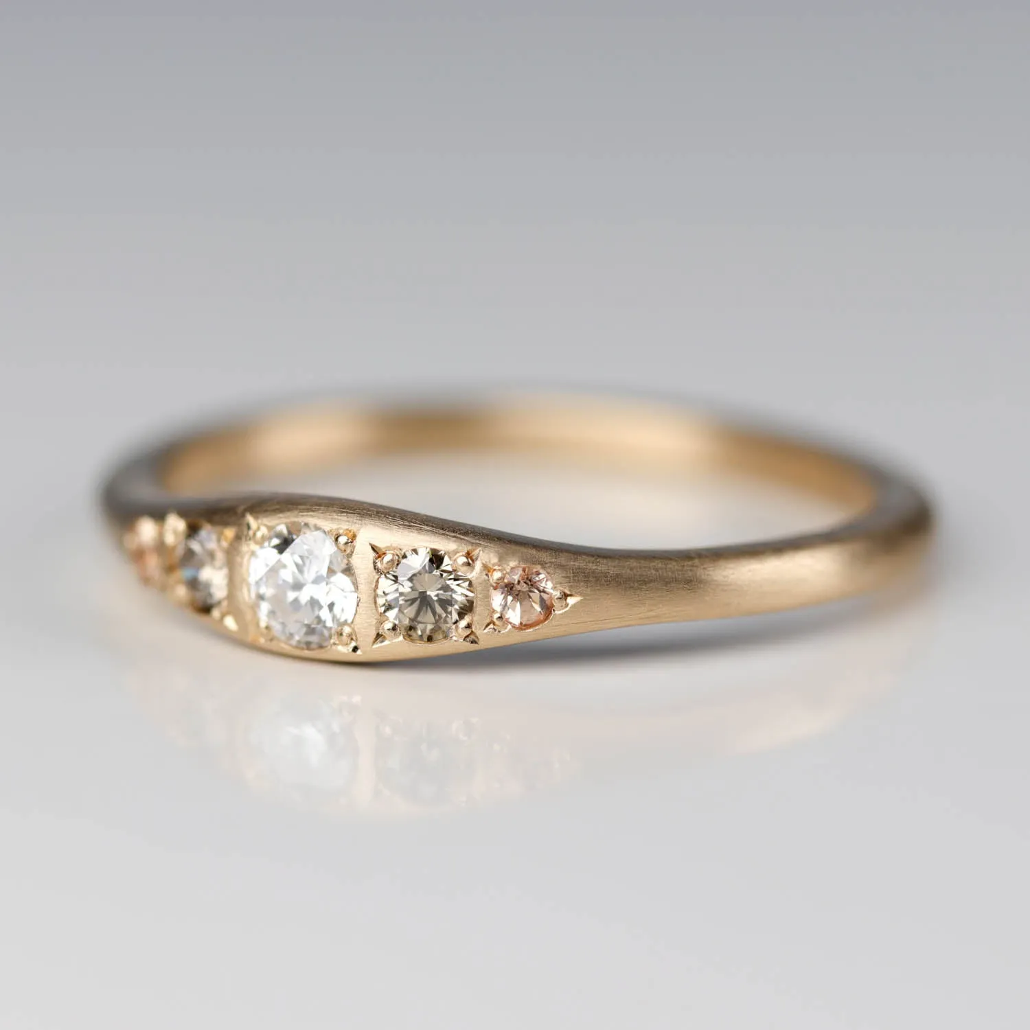 Bead-set Five Stone Ring with Champagne Diamonds