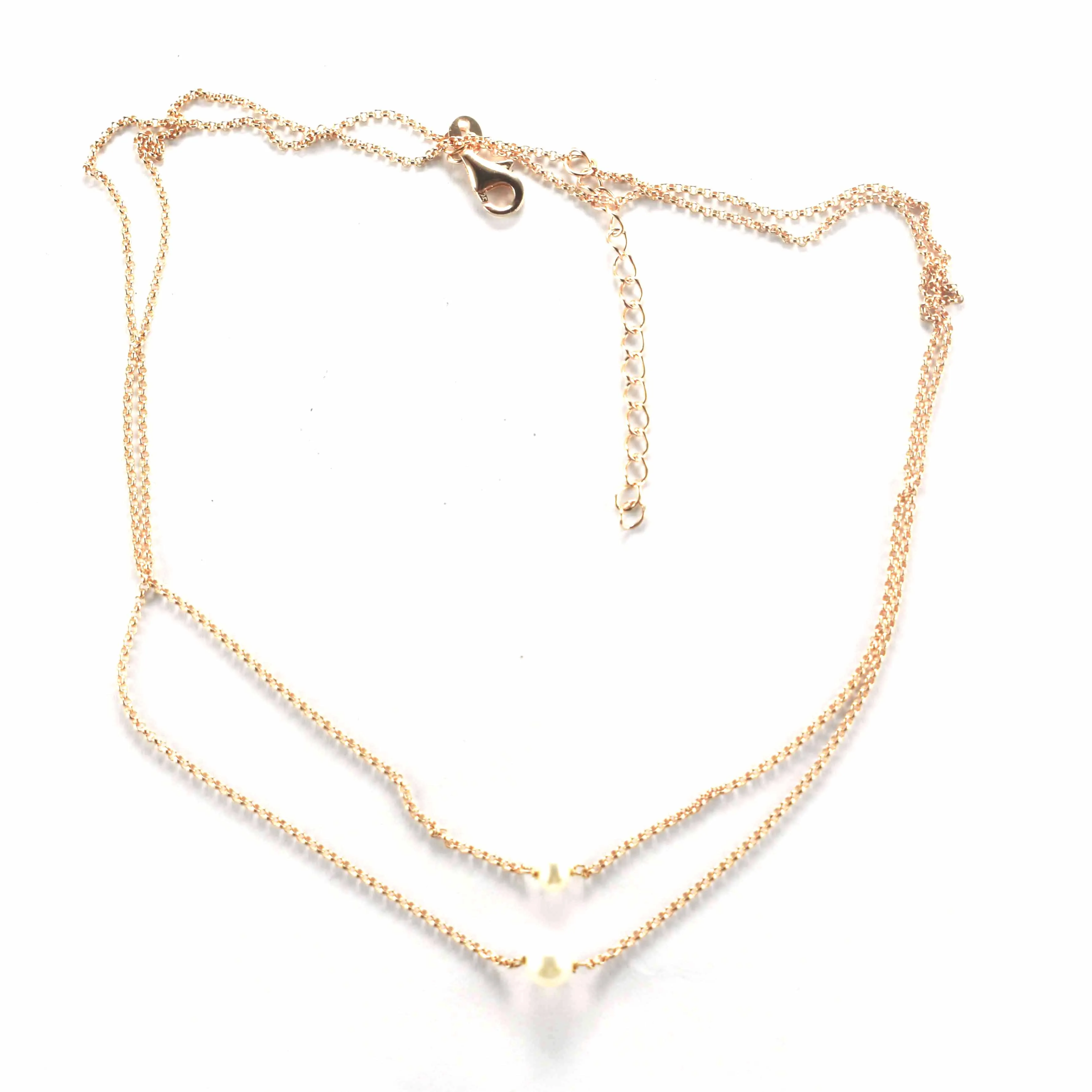 Big & small pearl silver necklace with pink gold plating