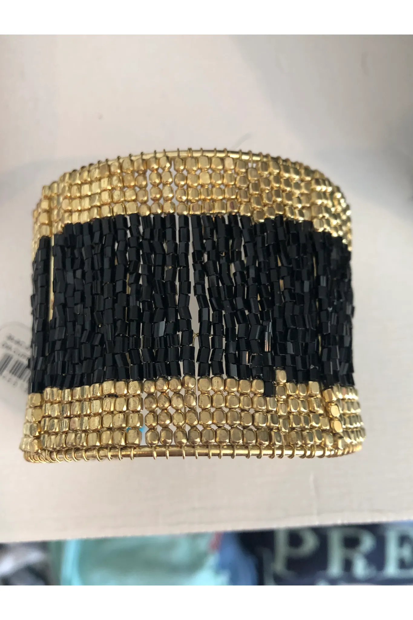 Black & Gold Beaded Cuff Bracelet