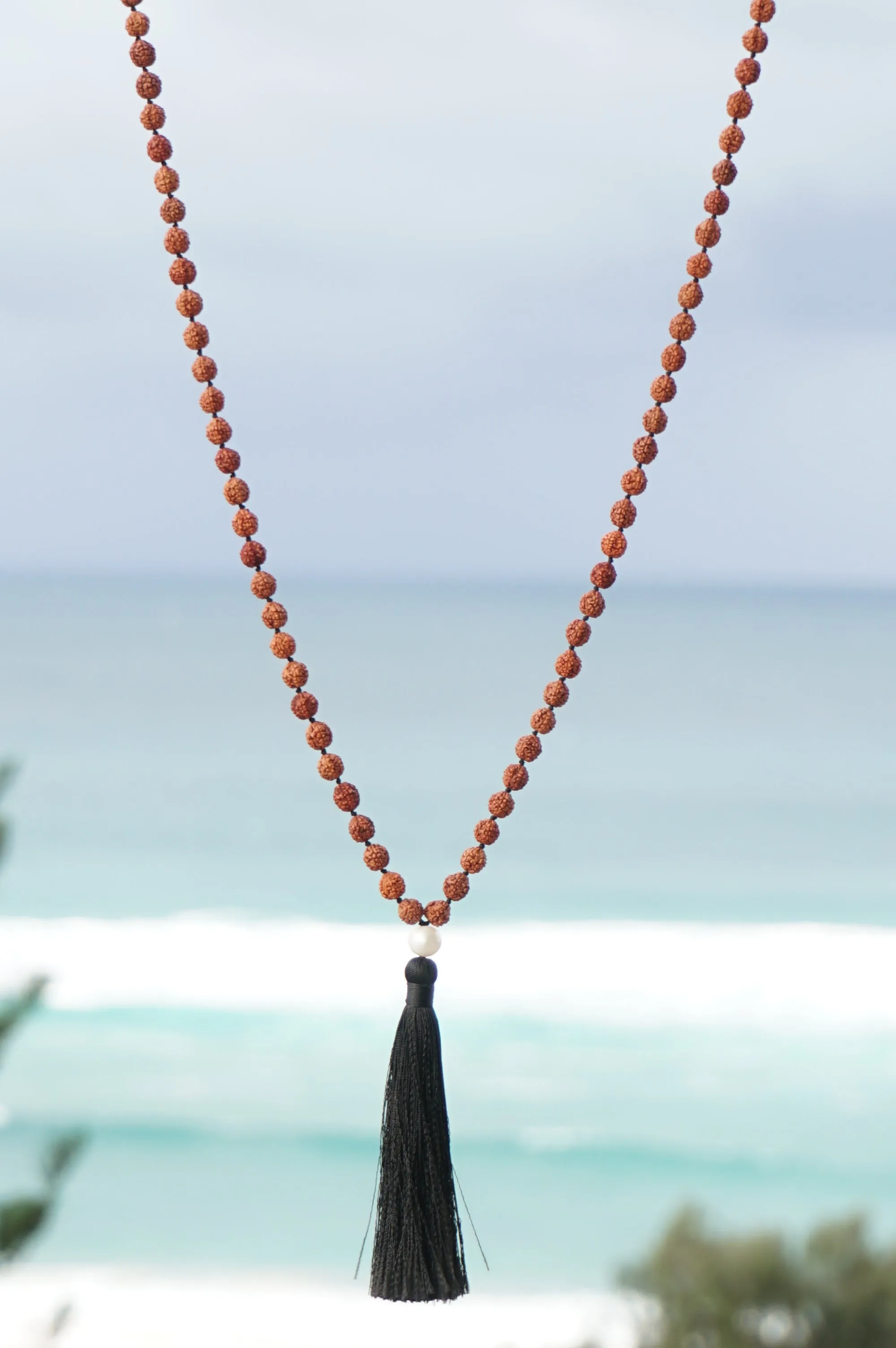 Black and Tan Pearl and Seed Tassel Necklace