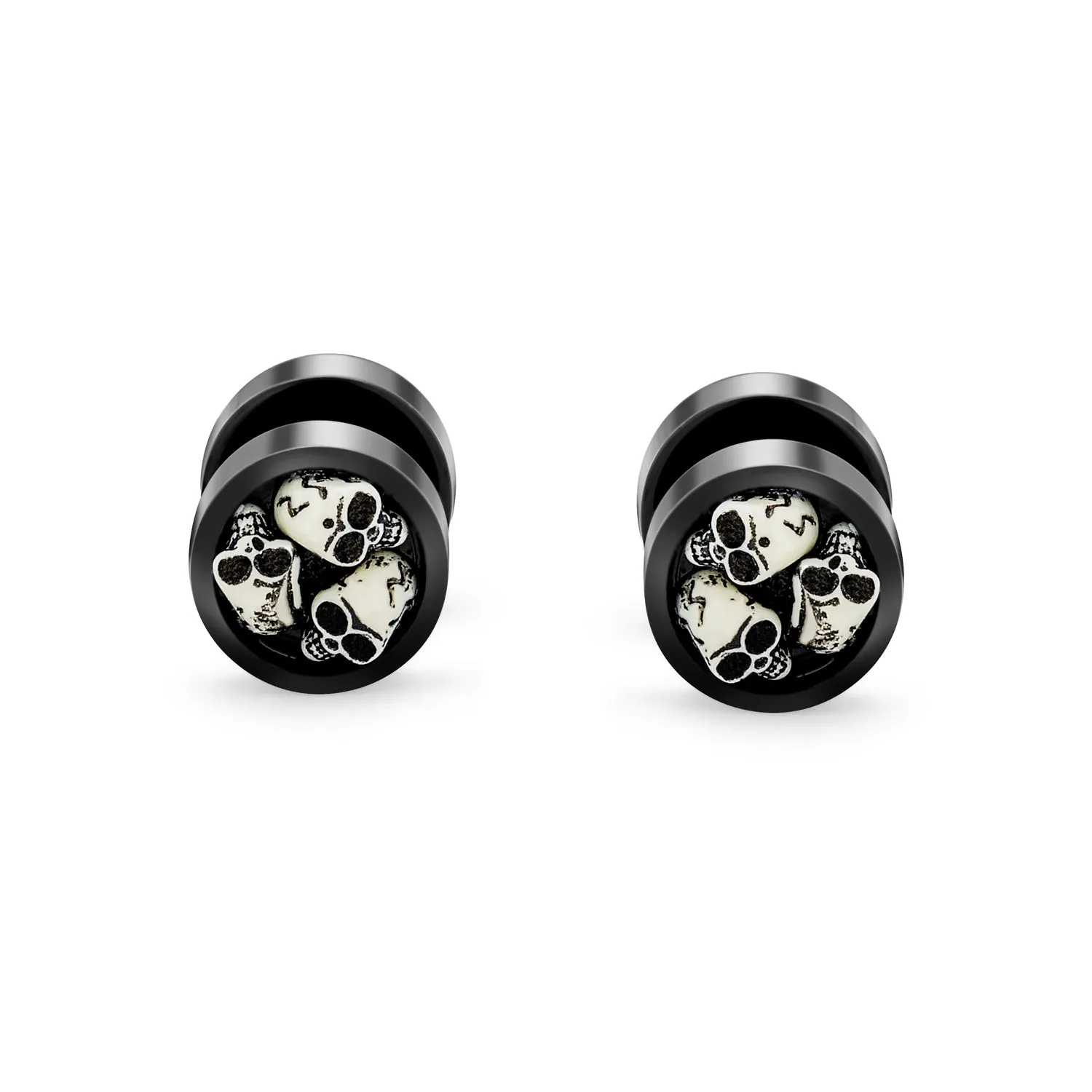 Black Bar Tunnel Illusion Faux Ear Plug Earrings Surgical Steel 16G