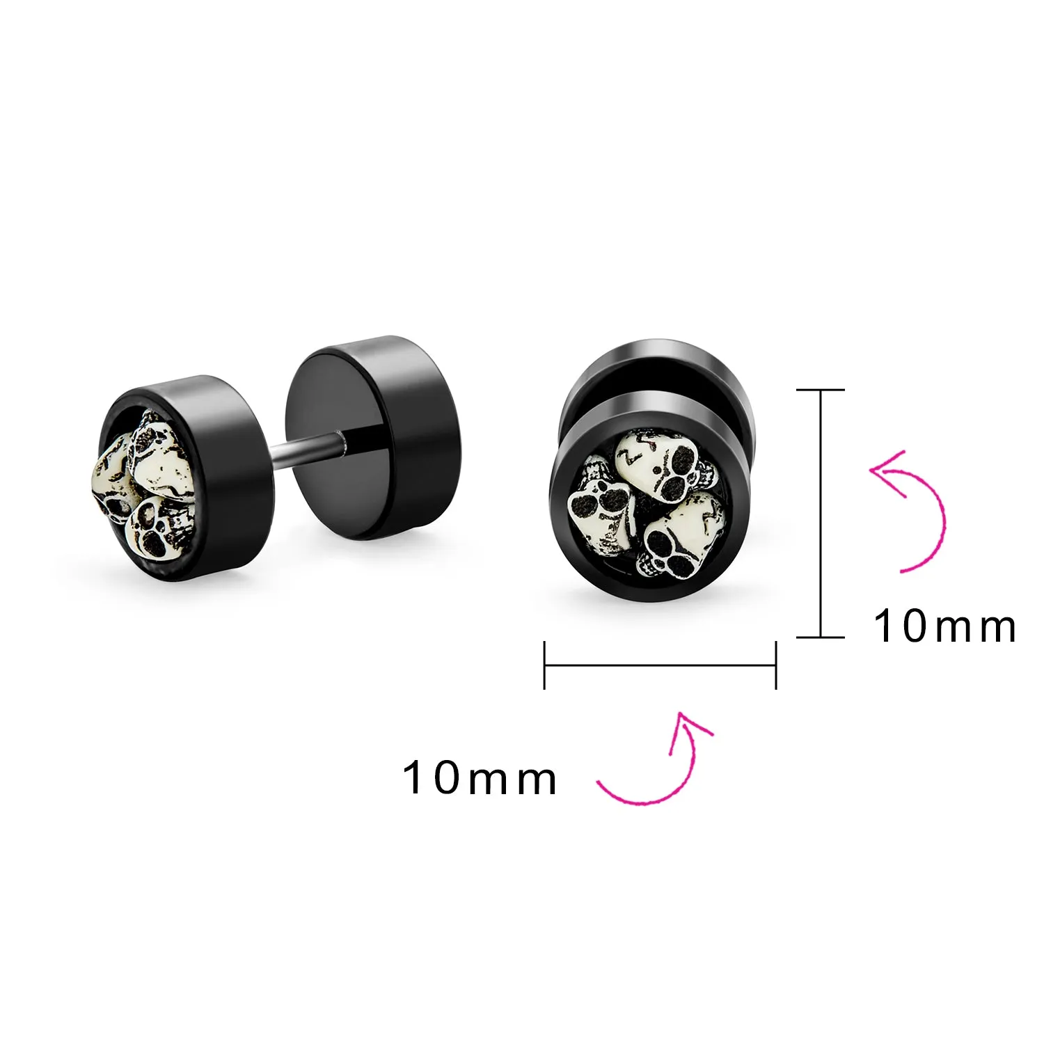 Black Bar Tunnel Illusion Faux Ear Plug Earrings Surgical Steel 16G