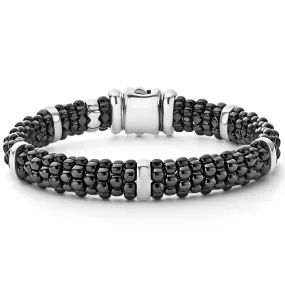 Black Caviar Silver Station Ceramic Caviar Bracelet | 9mm