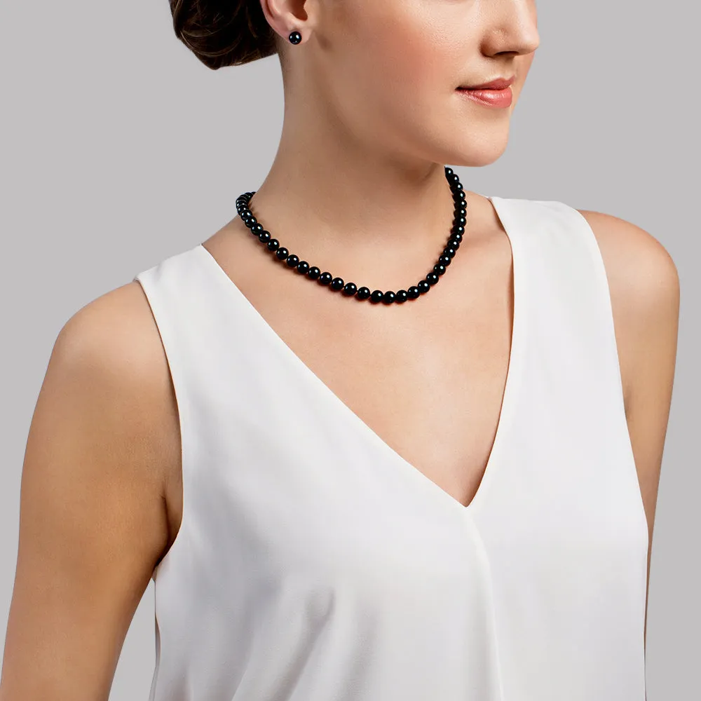 Black Japanese Akoya Pearl Necklace, 7.5-8.0mm - AAA Quality