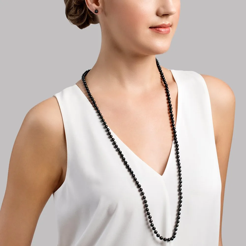 Black Japanese Akoya Pearl Opera Length Necklace - Choose Pearl Size