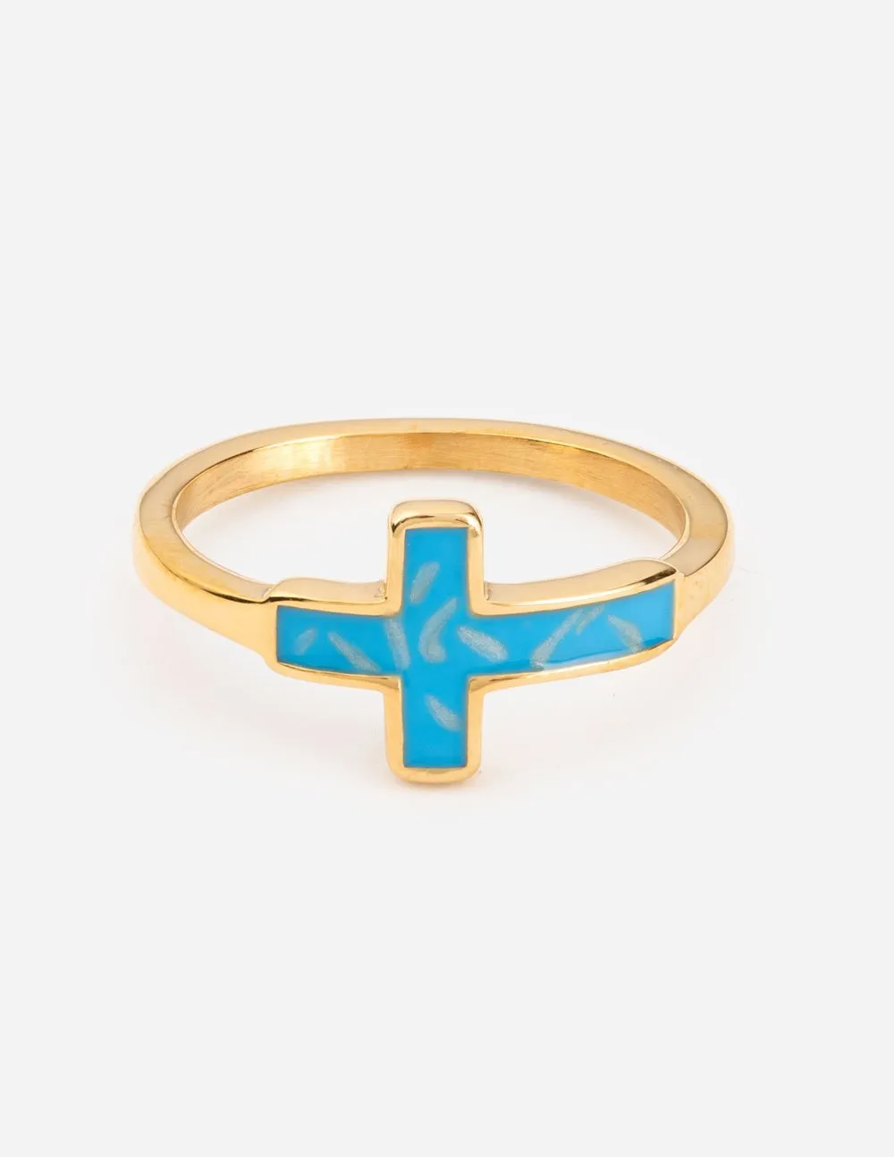 Blue Enamel Cross Ring