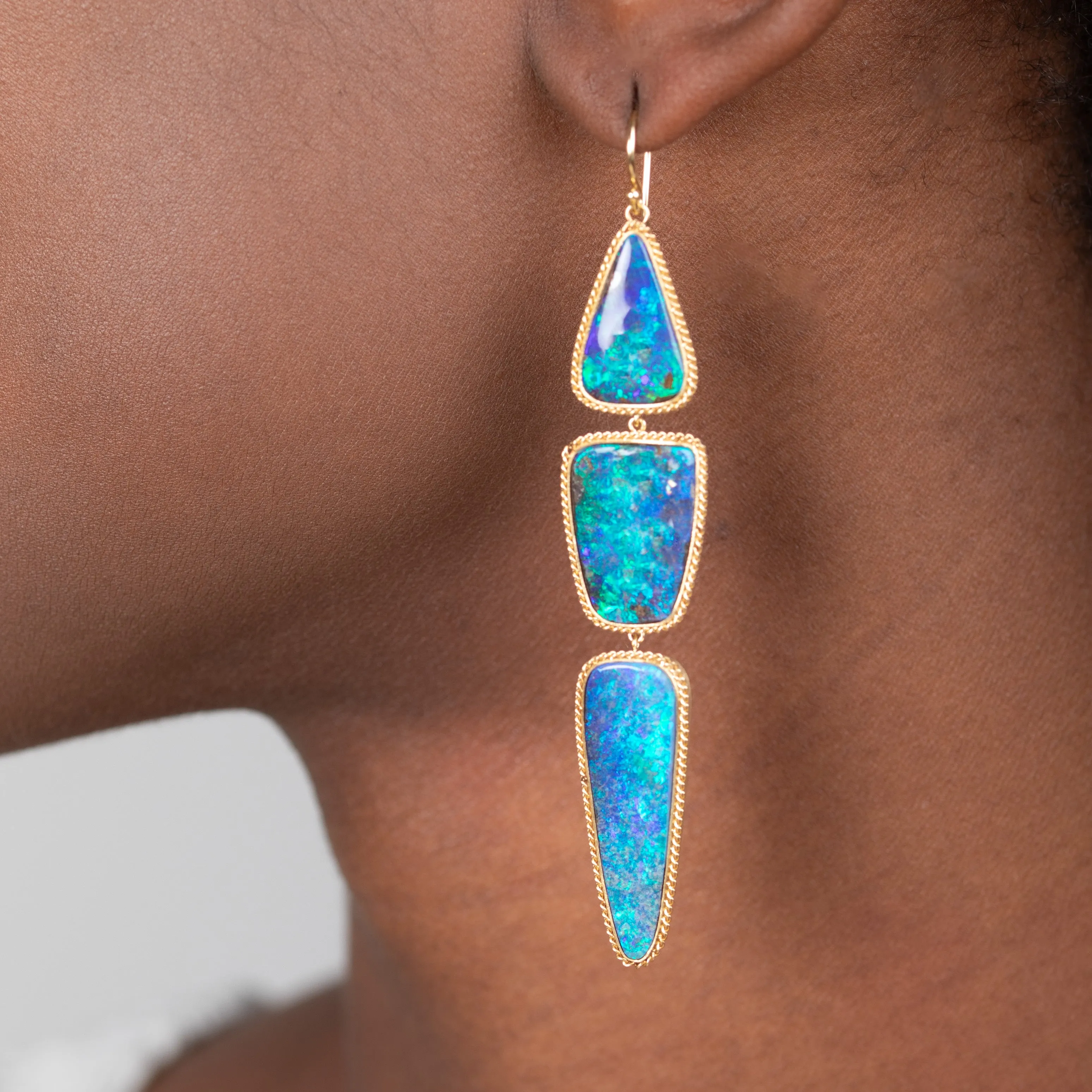 Boulder Opal Triple Drop Earrings