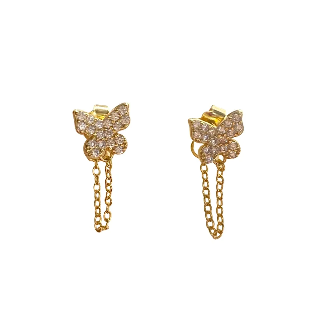 Butterfly Ear Chain Stud Earrings