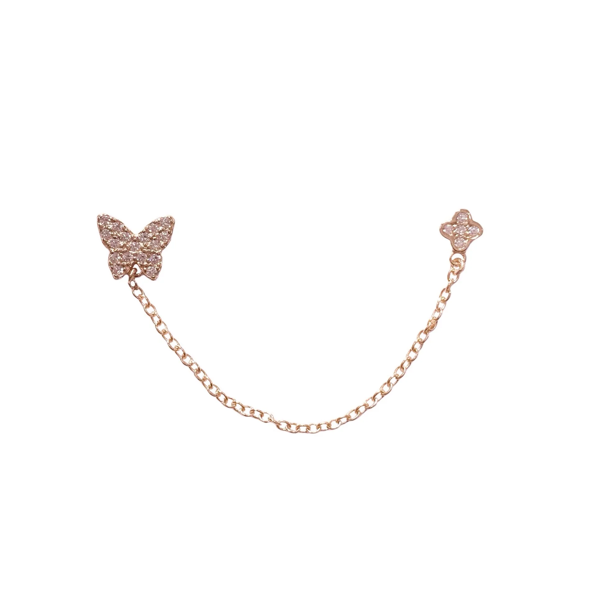 Butterfly Flora Double Chain Stud Earrings