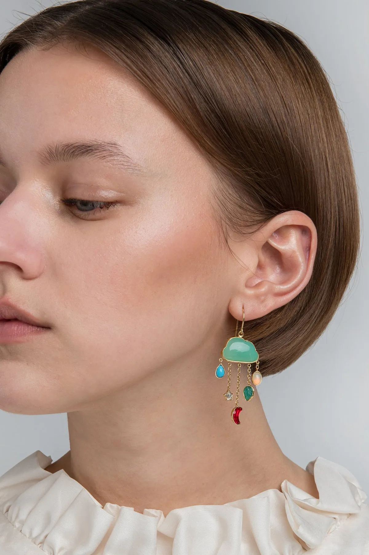 Cloud and Rain Chrysoprase Chain Drop Earrings