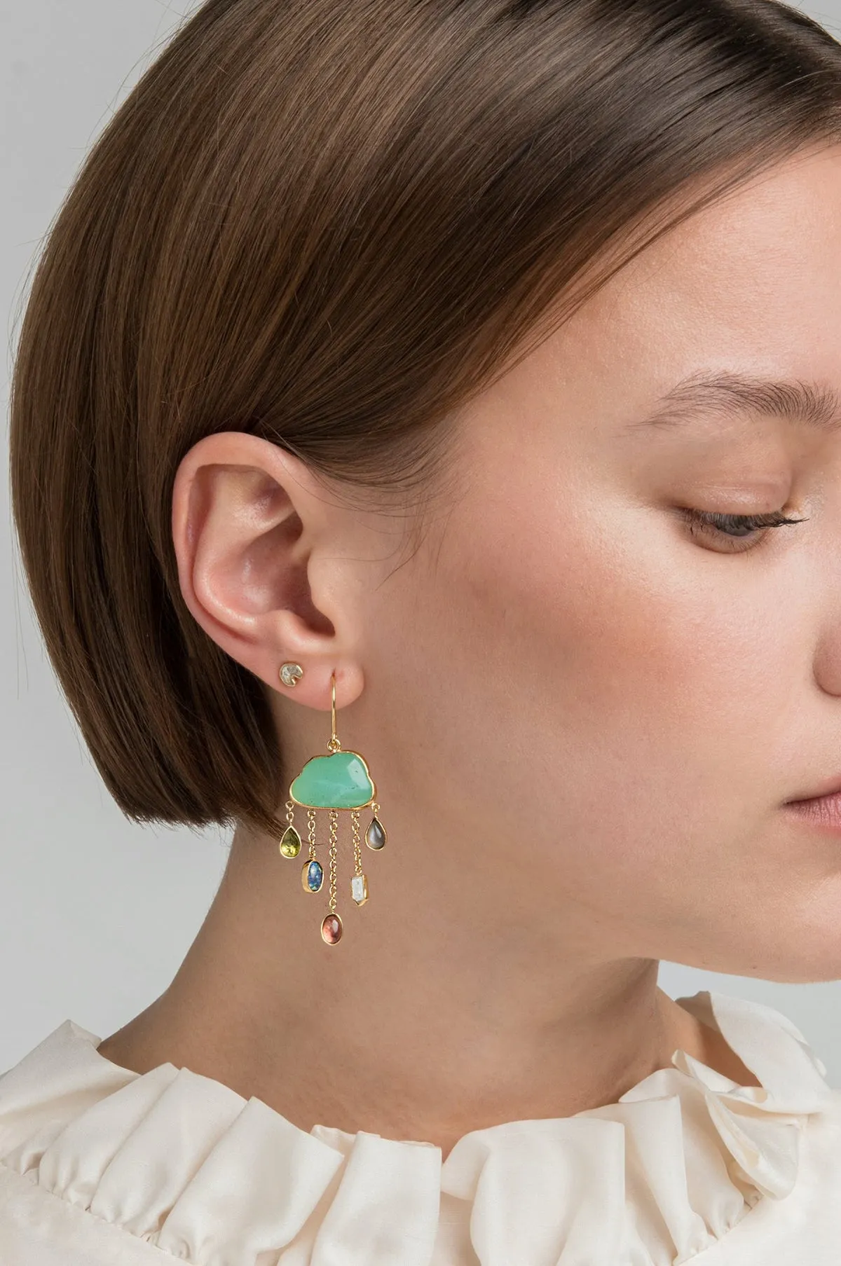 Cloud and Rain Chrysoprase Chain Drop Earrings