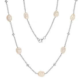 Cultured freshwater pearl necklace in sterling silver