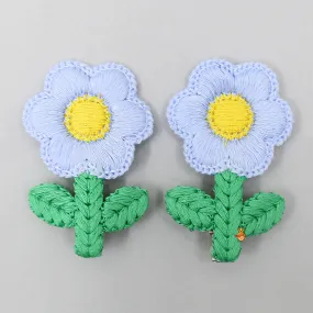 Cute Thread Embroidered Blue Flower Hair Clips