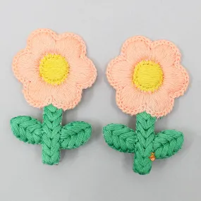 Cute Thread Embroidered Peach Flower Hair Clips