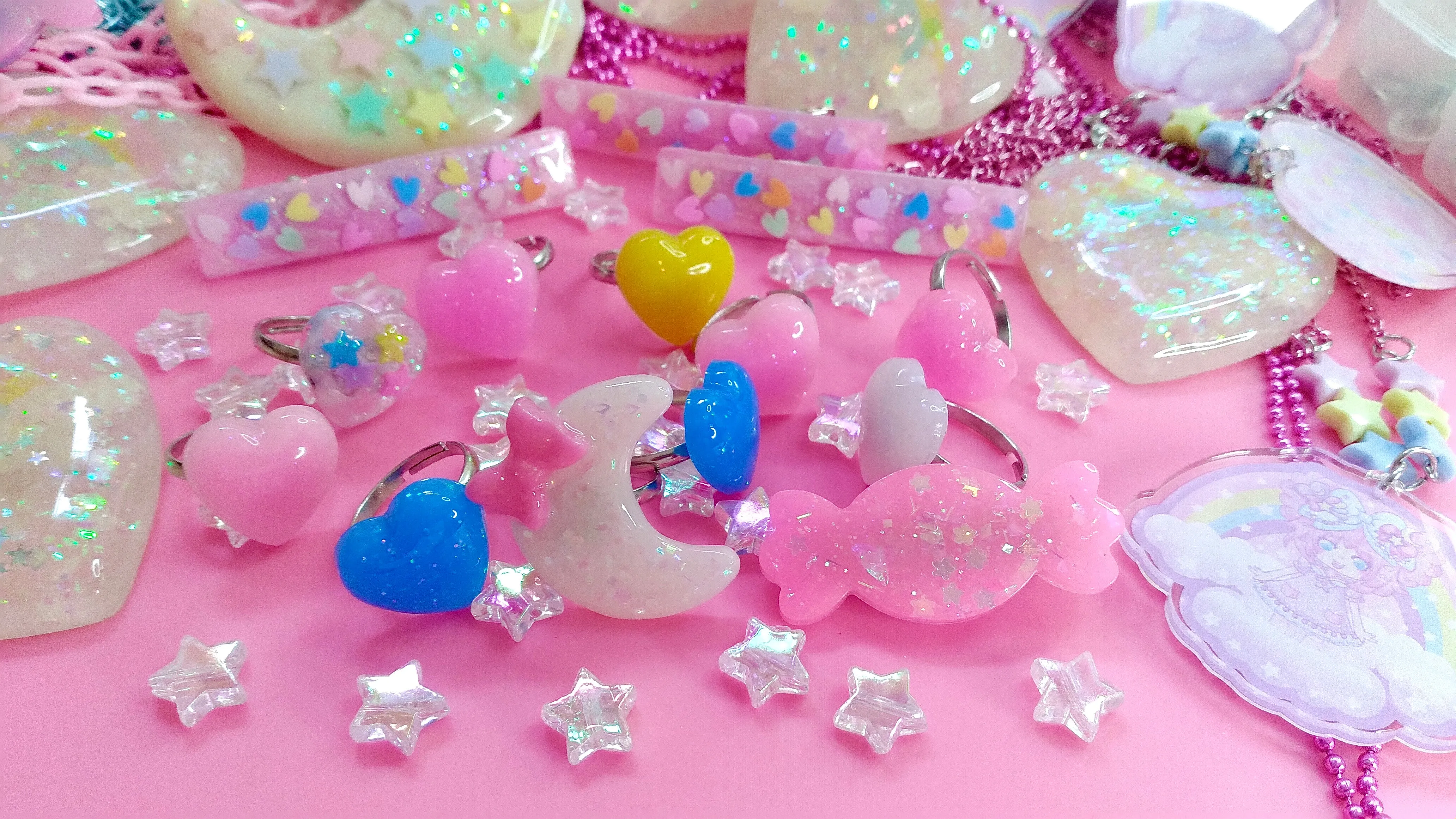 CUTIE RAINBOW HEARTS HAIR CLIPS PINK SET OF 3