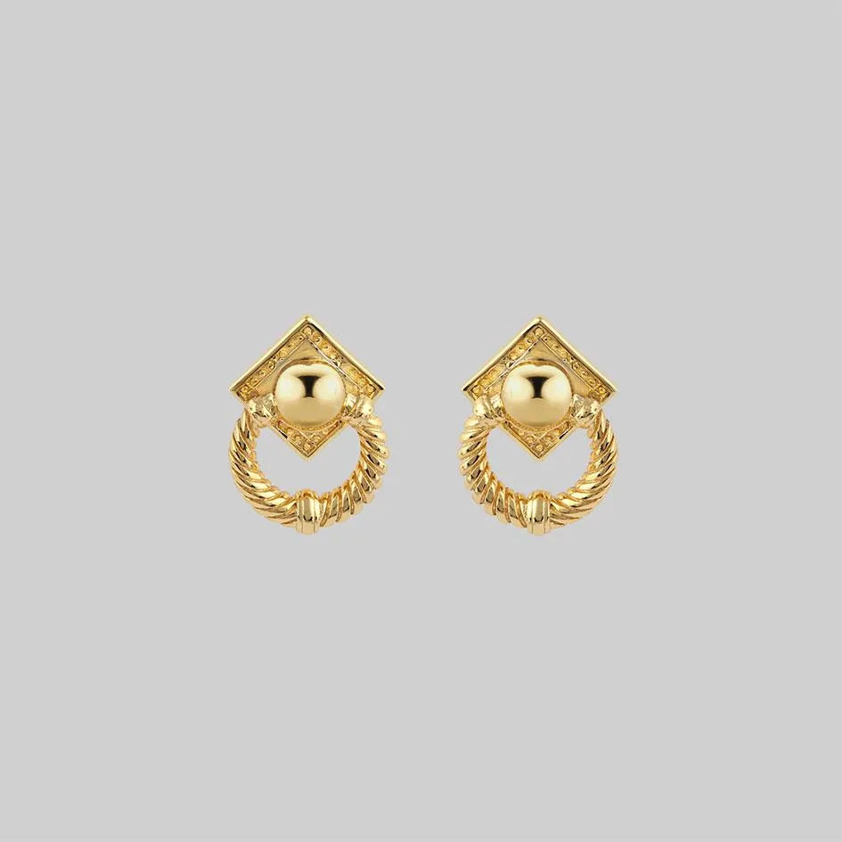 DEFEND. Ornate Grand Door Knocker Earrings - Gold