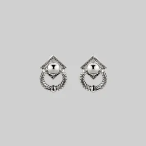 DEFEND. Ornate Grand Door Knocker Earrings - Silver