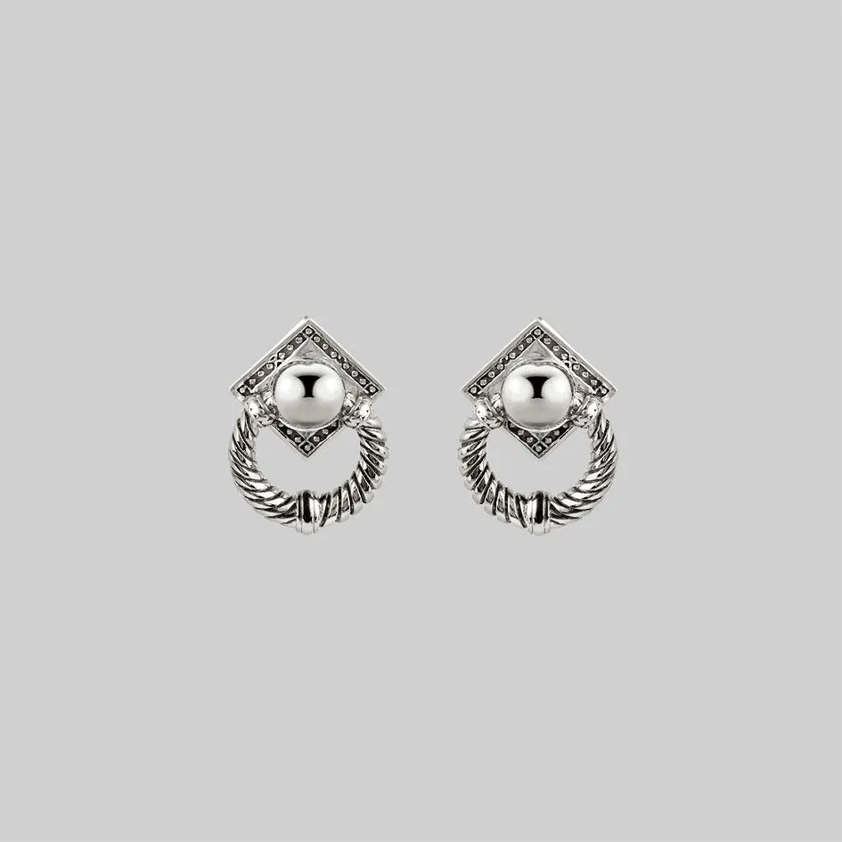 DEFEND. Ornate Grand Door Knocker Earrings - Silver