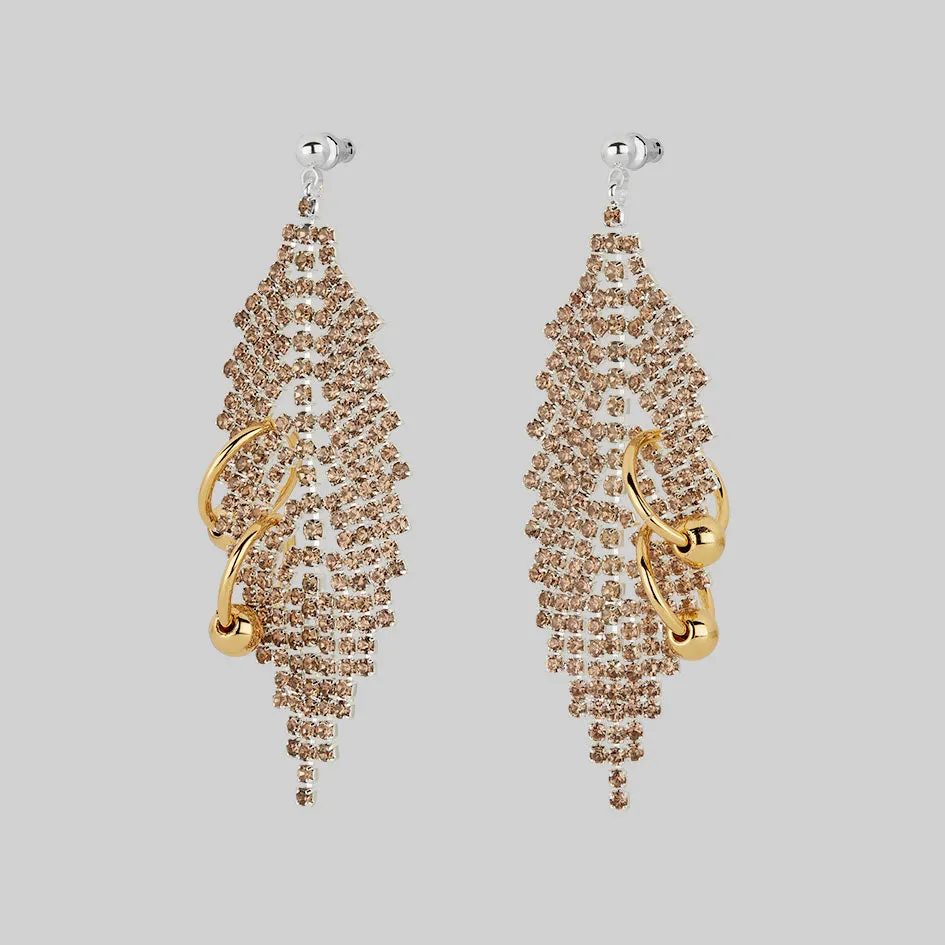 DOWNFALL. Pierced Dazzle Chain Chandelier Earrings - Silver