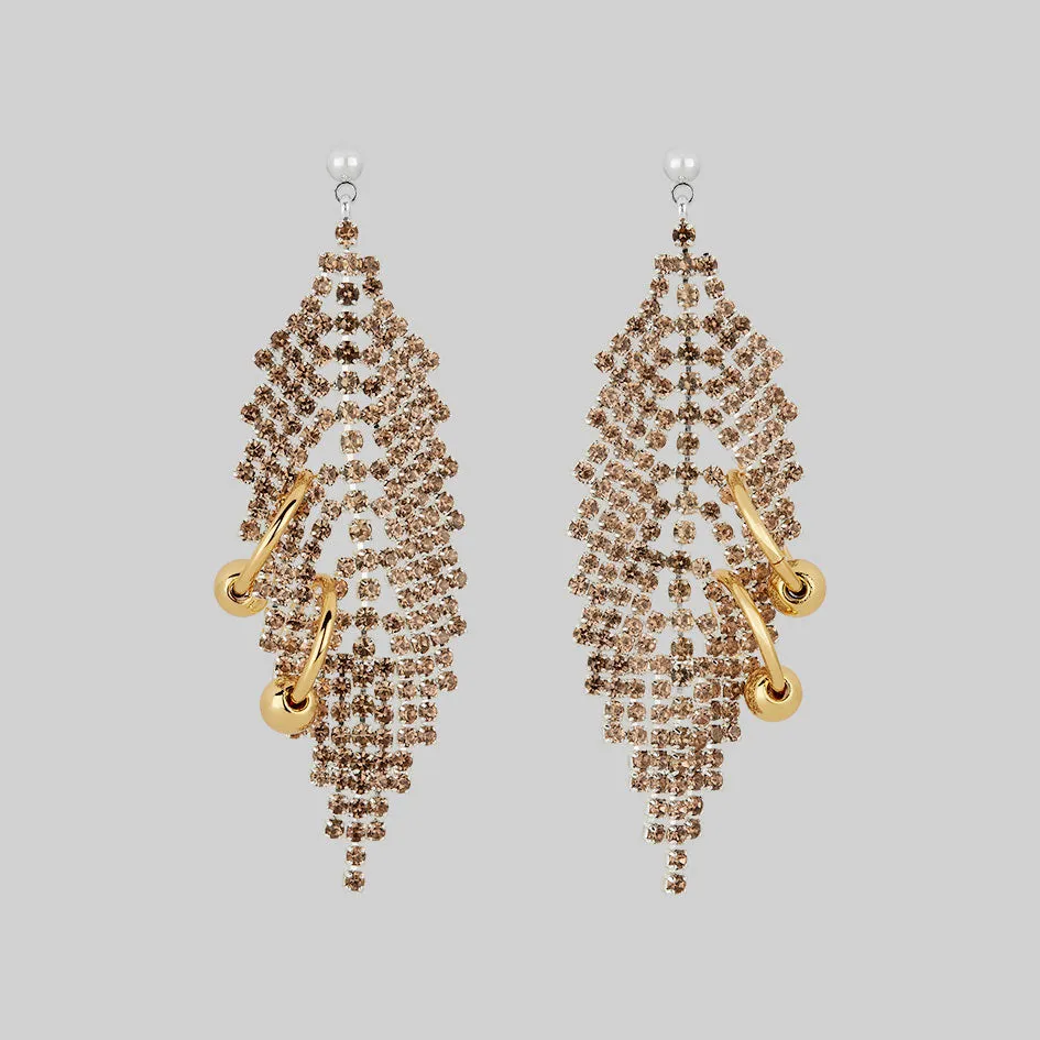 DOWNFALL. Pierced Dazzle Chain Chandelier Earrings - Silver